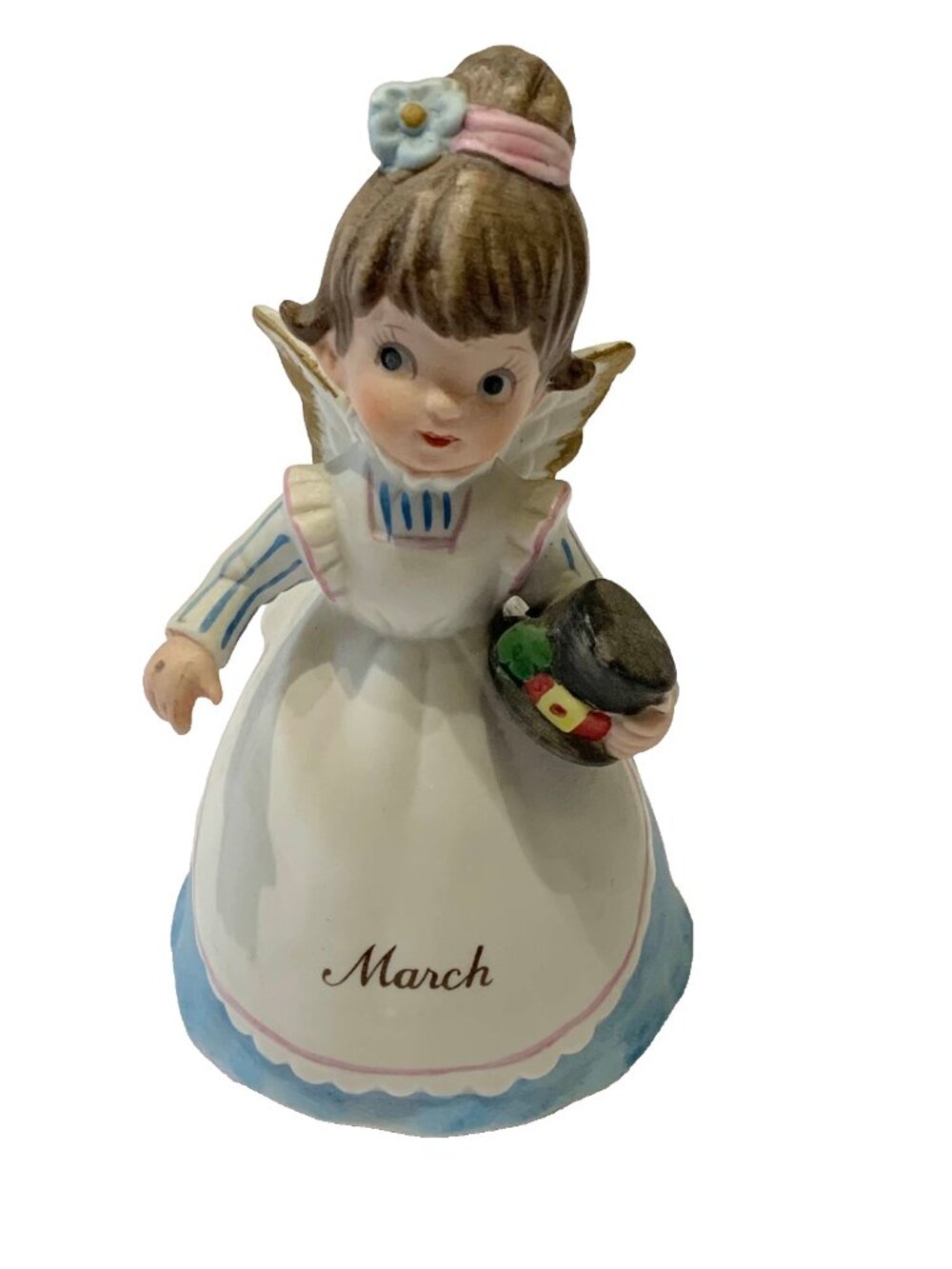 VTG Lefton March Angel Bell Figurine Angelique 1970s Blue White Taiwan 4.5"